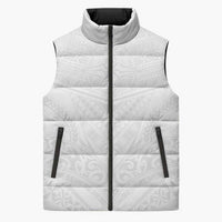 Tonga White Sunday Sleeveless Puffer Jacket Tongan Tribal Heritage Tattoos - Polynesian Pride