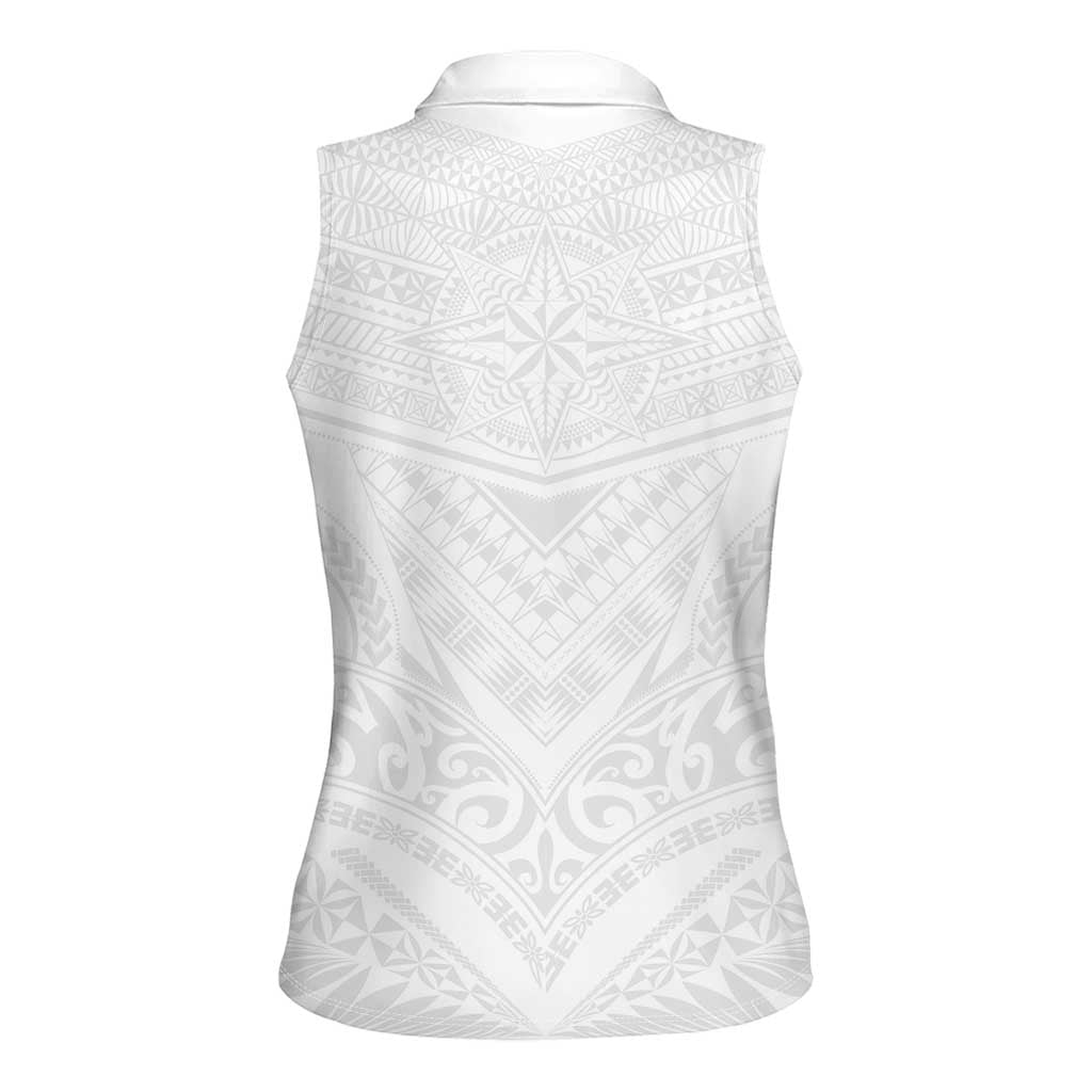 Tonga White Sunday Women Sleeveless Polo Shirt Tongan Tribal Heritage Tattoos - Polynesian Pride