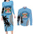 Personalised Fiji Couples Matching Long Sleeve Bodycon Dress and Long Sleeve Button Shirts Tapa Pattern Fijian Coat of Arms and Palm Tree LT03 Blue - Polynesian Pride