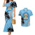 Personalised Fiji Couples Matching Mermaid Dress and Hawaiian Shirt Tapa Pattern Fijian Coat of Arms and Palm Tree LT03 Blue - Polynesian Pride