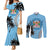 Personalised Fiji Couples Matching Mermaid Dress and Long Sleeve Button Shirts Tapa Pattern Fijian Coat of Arms and Palm Tree LT03 Blue - Polynesian Pride