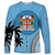 Personalised Fiji Long Sleeve Shirt Tapa Pattern Fijian Coat of Arms and Palm Tree LT03 Unisex Blue - Polynesian Pride