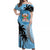 Personalised Fiji Off Shoulder Maxi Dress Tapa Pattern Fijian Coat of Arms and Palm Tree LT03 Women Blue - Polynesian Pride