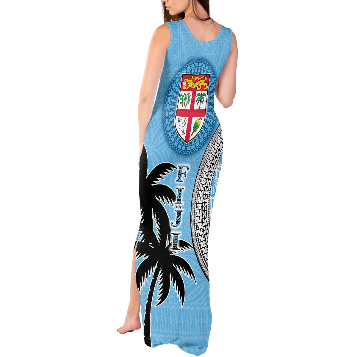 Personalised Fiji Tank Maxi Dress Tapa Pattern Fijian Coat of Arms and Palm Tree LT03 - Polynesian Pride