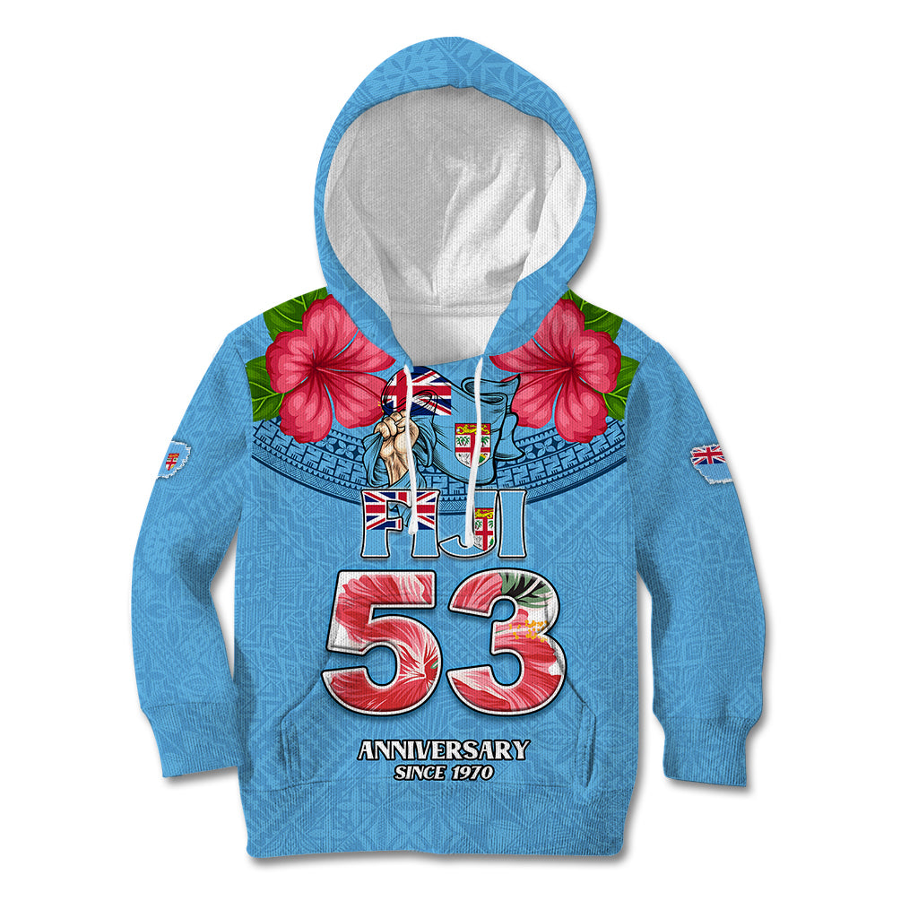 Fiji Independence Day Kid Hoodie 53rd Anniversary Fijian Flag Tapa Pattern LT03 Blue - Polynesian Pride