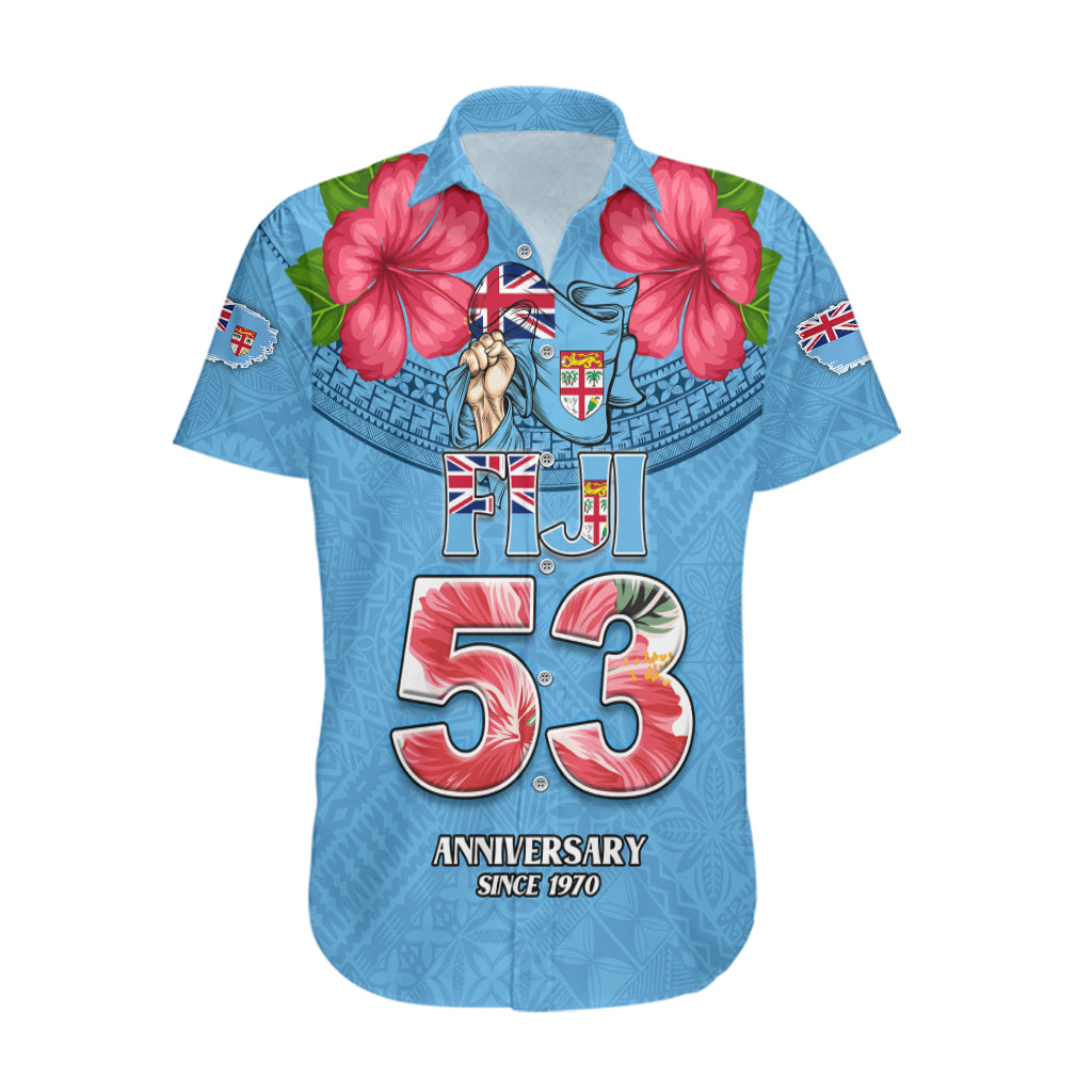 Custom Fiji Independence Day Hawaiian Shirt 53rd Anniversary Fijian Flag Tapa Pattern LT03 Blue - Polynesian Pride