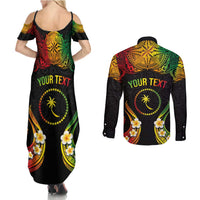 Personalised Chuuk Independence Day Couples Matching Summer Maxi Dress and Long Sleeve Button Shirt Polynesian Tattoo and Plumeria Reggae Color