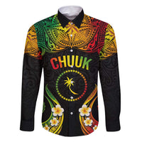 Personalised Chuuk Independence Day Family Matching Long Sleeve Bodycon Dress and Hawaiian Shirt Polynesian Tattoo and Plumeria Reggae Color