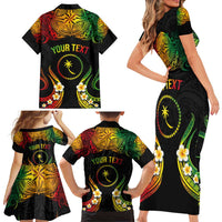 Personalised Chuuk Independence Day Family Matching Short Sleeve Bodycon Dress and Hawaiian Shirt Polynesian Tattoo and Plumeria Reggae Color