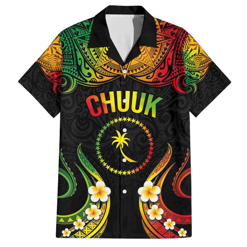 Personalised Chuuk Independence Day Family Matching Short Sleeve Bodycon Dress and Hawaiian Shirt Polynesian Tattoo and Plumeria Reggae Color