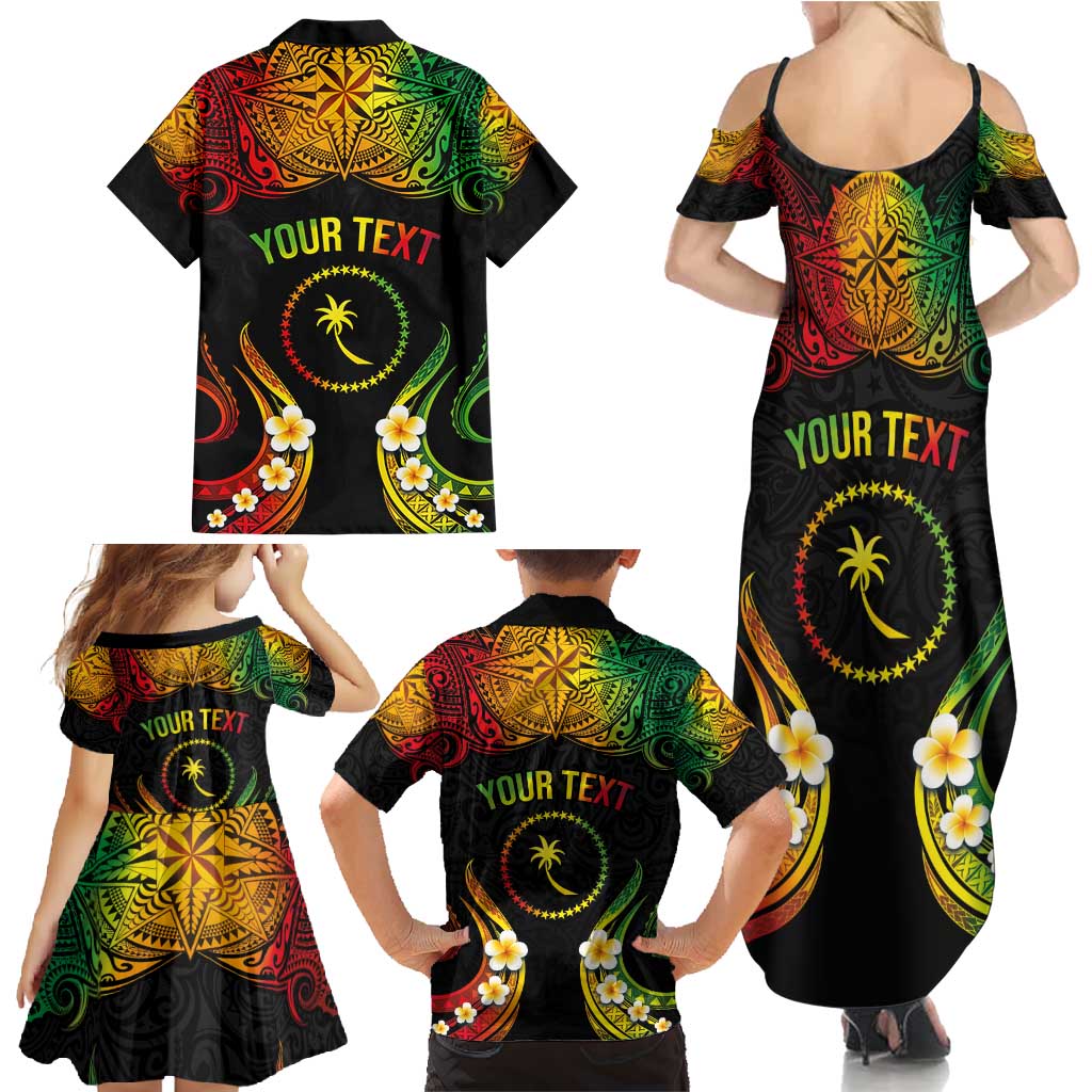Personalised Chuuk Independence Day Family Matching Summer Maxi Dress and Hawaiian Shirt Polynesian Tattoo and Plumeria Reggae Color