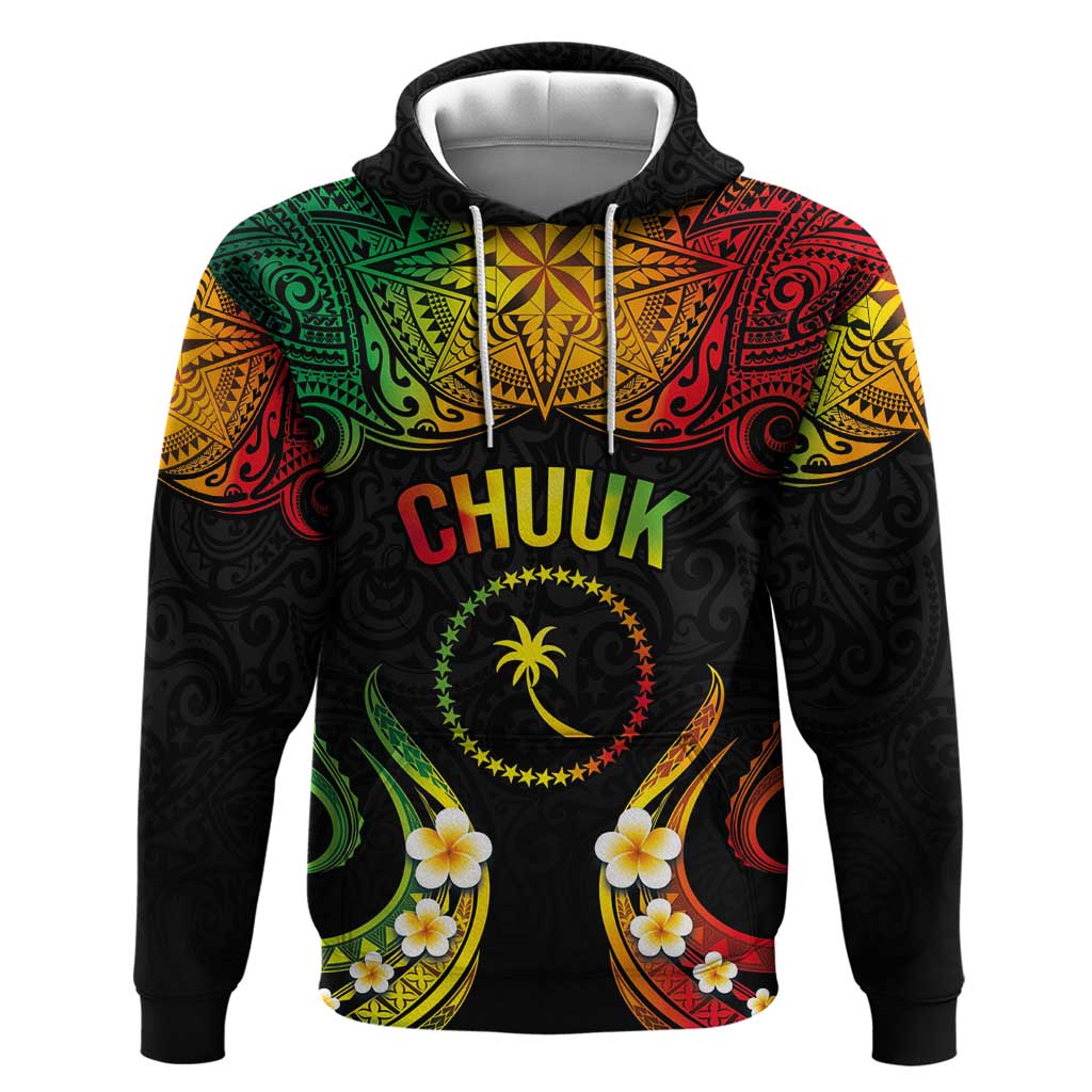 Personalised Chuuk Independence Day Hoodie Polynesian Tattoo and Plumeria Reggae Color