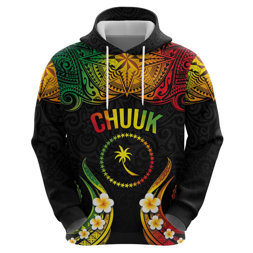 Personalised Chuuk Independence Day Hoodie Polynesian Tattoo and Plumeria Reggae Color