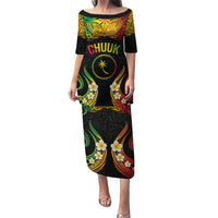 Personalised Chuuk Independence Day Puletasi Polynesian Tattoo and Plumeria Reggae Color