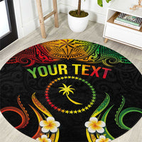 Personalised Chuuk Independence Day Round Carpet Polynesian Tattoo and Plumeria Reggae Color