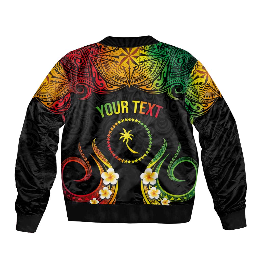 Personalised Chuuk Independence Day Sleeve Zip Bomber Jacket Polynesian Tattoo and Plumeria Reggae Color