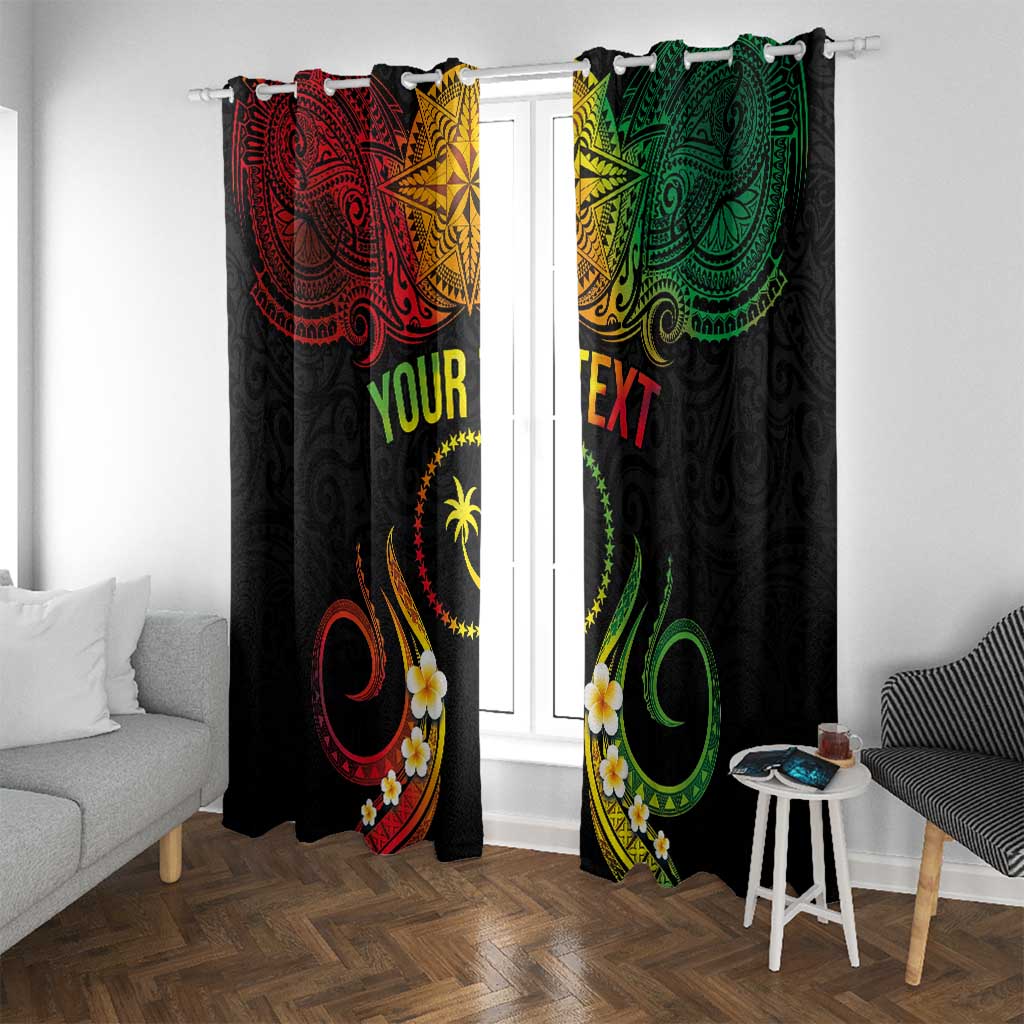 Personalised Chuuk Independence Day Window Curtain Polynesian Tattoo and Plumeria Reggae Color