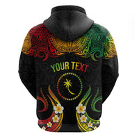 Personalised Chuuk Independence Day Zip Hoodie Polynesian Tattoo and Plumeria Reggae Color