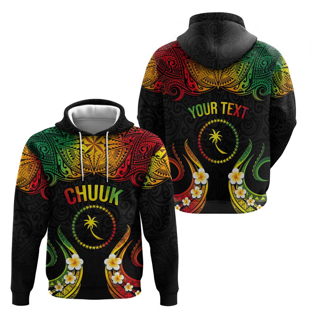 Personalised Chuuk Independence Day Zip Hoodie Polynesian Tattoo and Plumeria Reggae Color