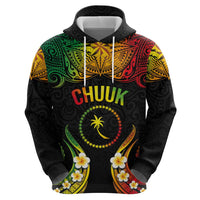 Personalised Chuuk Independence Day Zip Hoodie Polynesian Tattoo and Plumeria Reggae Color