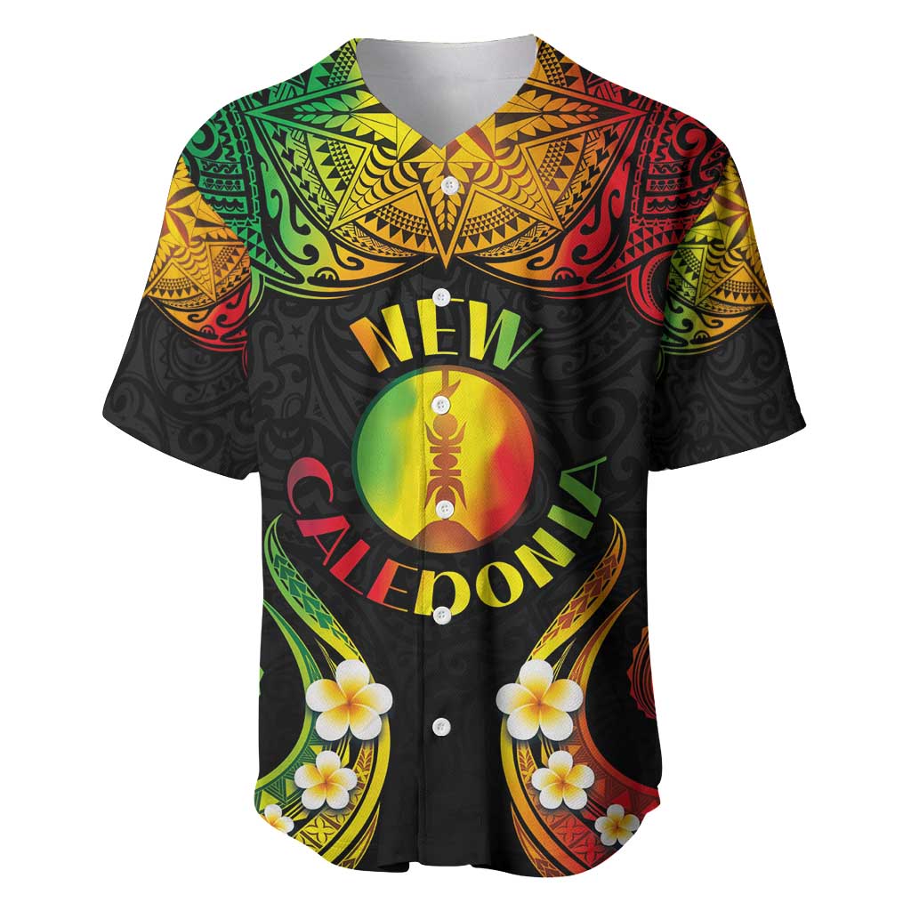 Personalised New Caledonia Independence Day Baseball Jersey Polynesian Tattoo and Plumeria Reggae Color