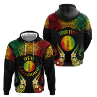 Personalised New Caledonia Independence Day Hoodie Polynesian Tattoo and Plumeria Reggae Color