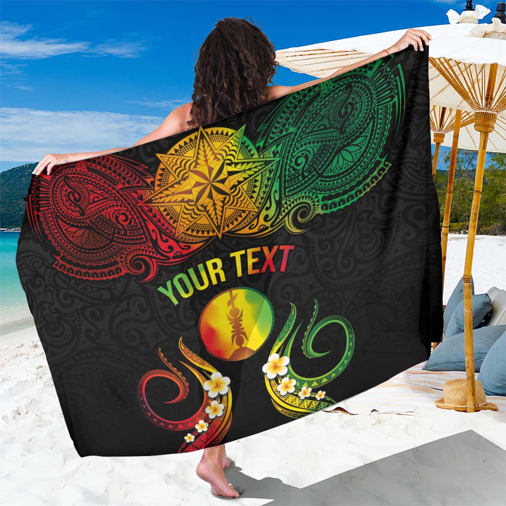 Personalised New Caledonia Independence Day Sarong Polynesian Tattoo and Plumeria Reggae Color