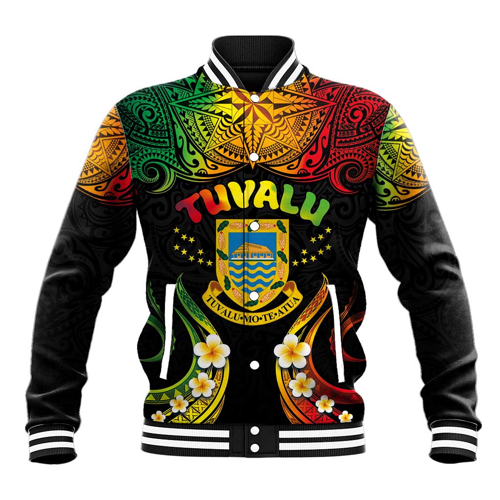 Personalised Tuvalu Independence Day Baseball Jacket Polynesian Tattoo and Plumeria Reggae Color LT03 Unisex Reggae - Polynesian Pride