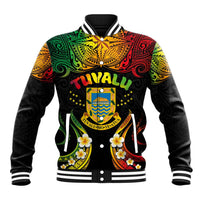 Personalised Tuvalu Independence Day Baseball Jacket Polynesian Tattoo and Plumeria Reggae Color LT03 Unisex Reggae - Polynesian Pride
