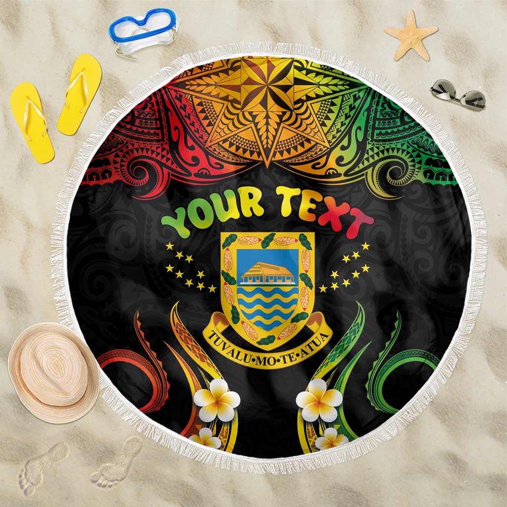 Personalised Tuvalu Independence Day Beach Blanket Polynesian Tattoo and Plumeria Reggae Color LT03 One Size 150cm Reggae - Polynesian Pride