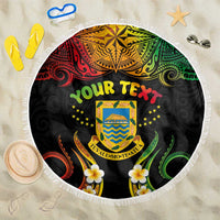 Personalised Tuvalu Independence Day Beach Blanket Polynesian Tattoo and Plumeria Reggae Color LT03 One Size 150cm Reggae - Polynesian Pride