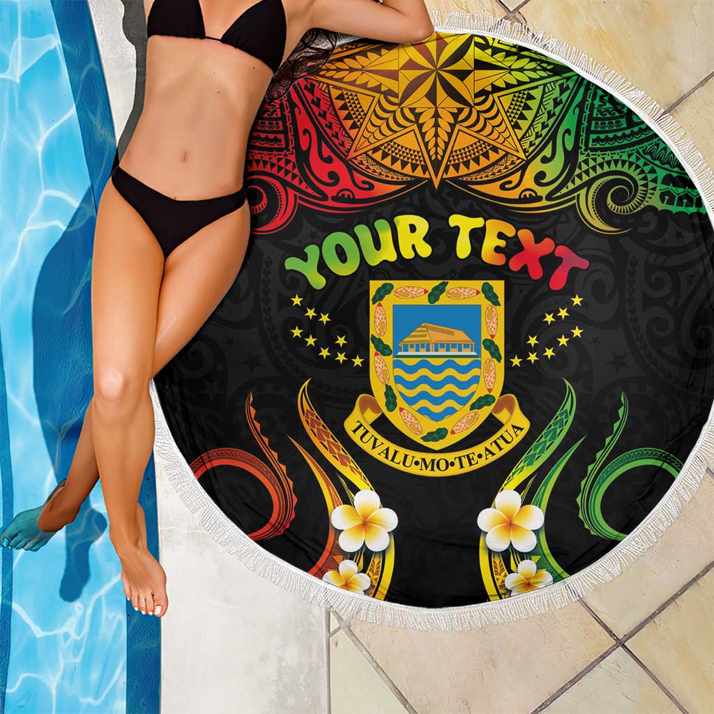 Personalised Tuvalu Independence Day Beach Blanket Polynesian Tattoo and Plumeria Reggae Color LT03 - Polynesian Pride