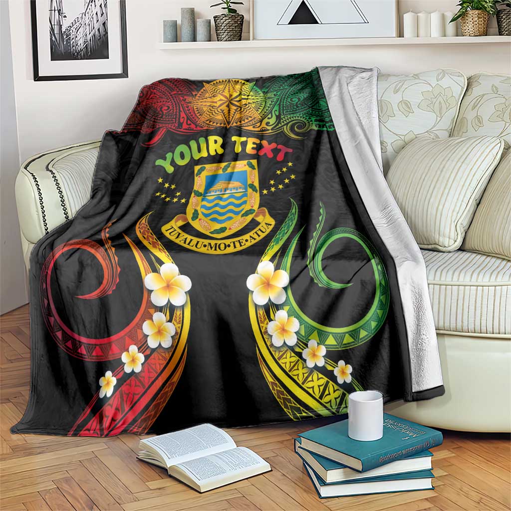 Personalised Tuvalu Independence Day Blanket Polynesian Tattoo and Plumeria Reggae Color LT03 Reggae - Polynesian Pride