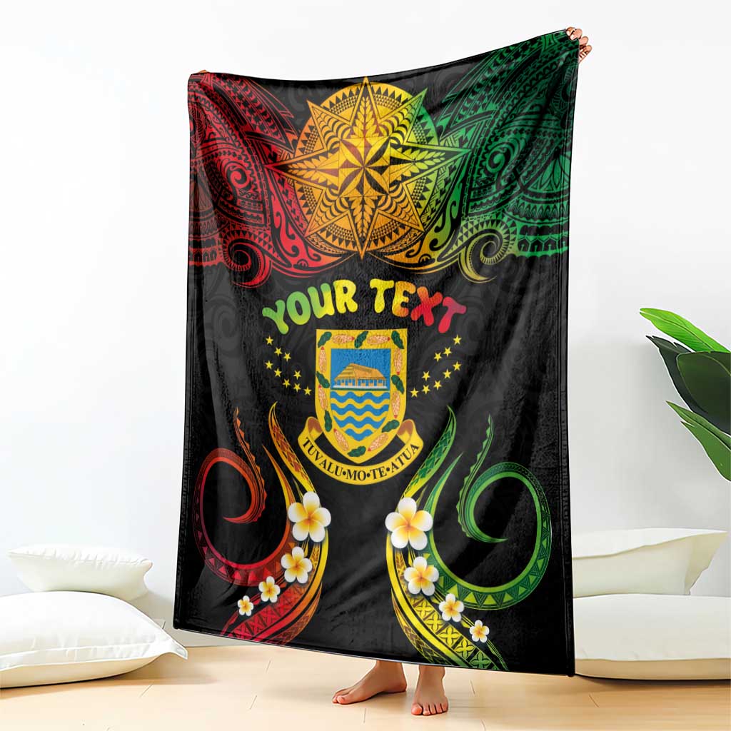 Personalised Tuvalu Independence Day Blanket Polynesian Tattoo and Plumeria Reggae Color LT03 - Polynesian Pride