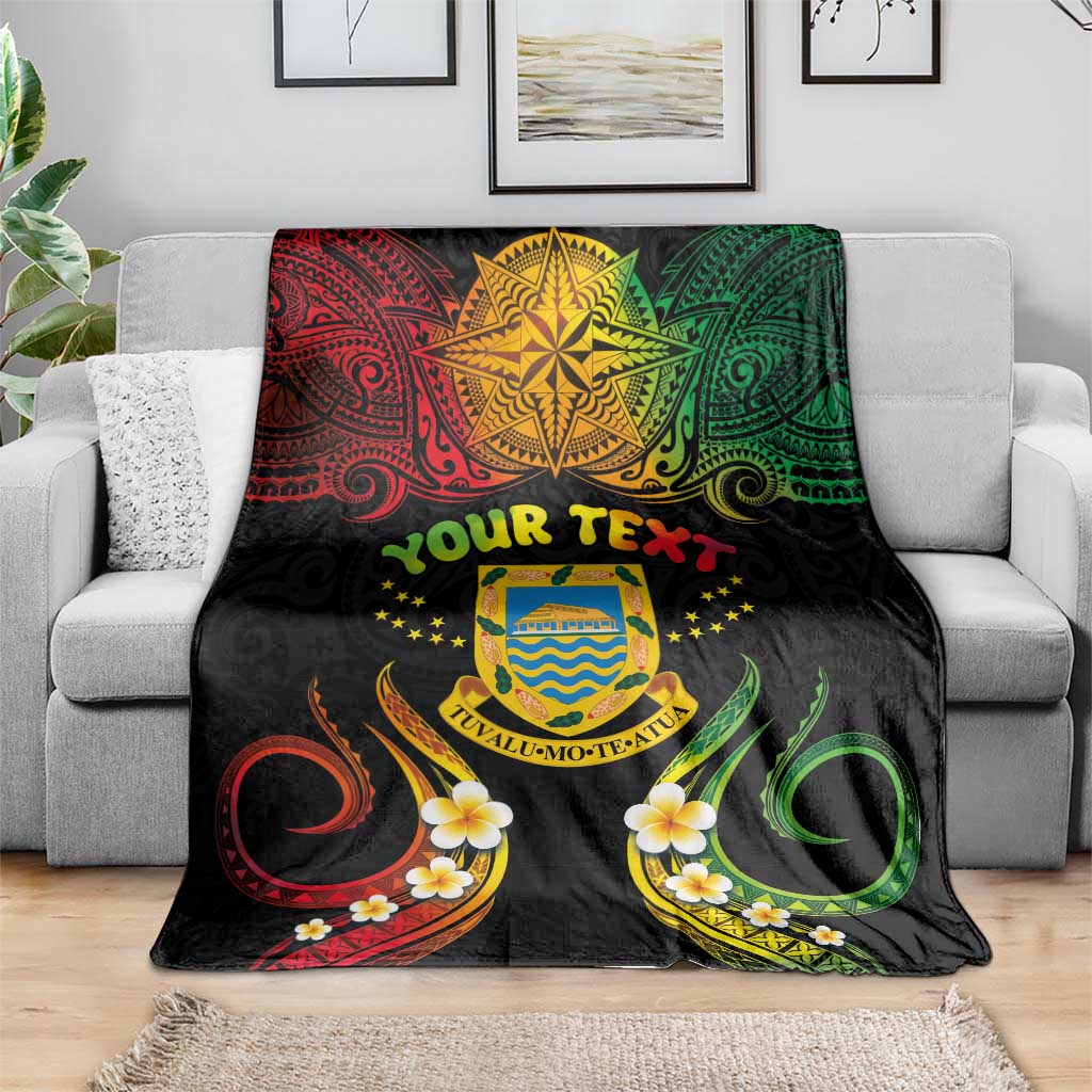 Personalised Tuvalu Independence Day Blanket Polynesian Tattoo and Plumeria Reggae Color LT03 - Polynesian Pride