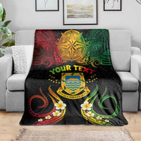 Personalised Tuvalu Independence Day Blanket Polynesian Tattoo and Plumeria Reggae Color LT03 - Polynesian Pride