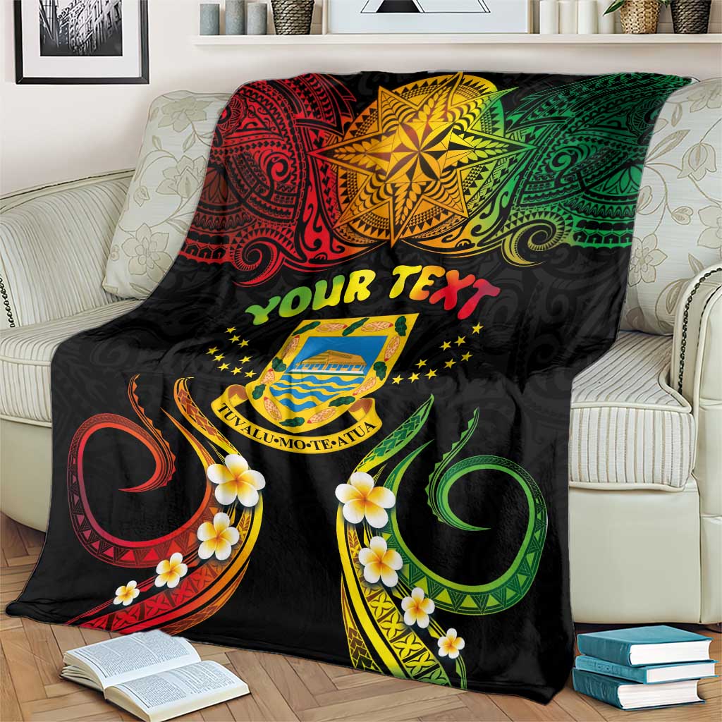 Personalised Tuvalu Independence Day Blanket Polynesian Tattoo and Plumeria Reggae Color LT03 - Polynesian Pride