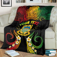 Personalised Tuvalu Independence Day Blanket Polynesian Tattoo and Plumeria Reggae Color LT03 - Polynesian Pride