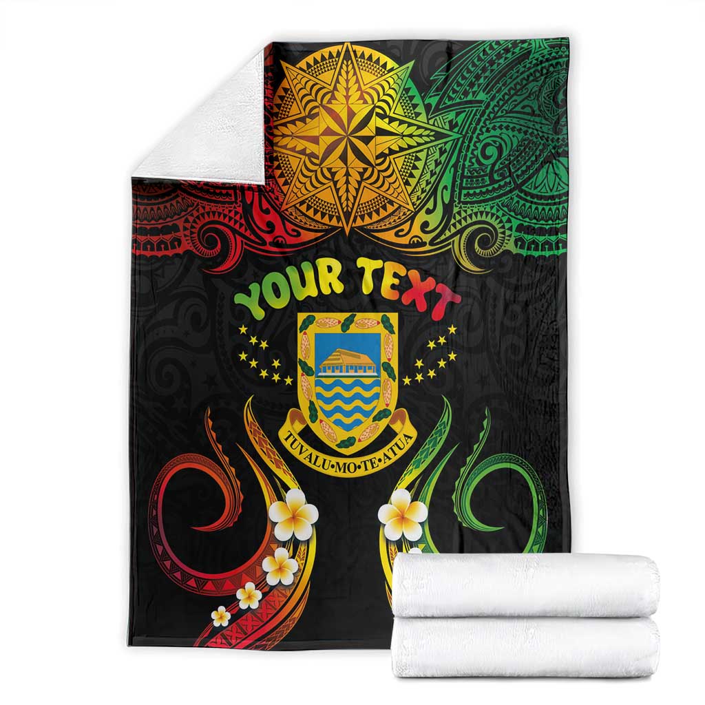 Personalised Tuvalu Independence Day Blanket Polynesian Tattoo and Plumeria Reggae Color LT03 - Polynesian Pride