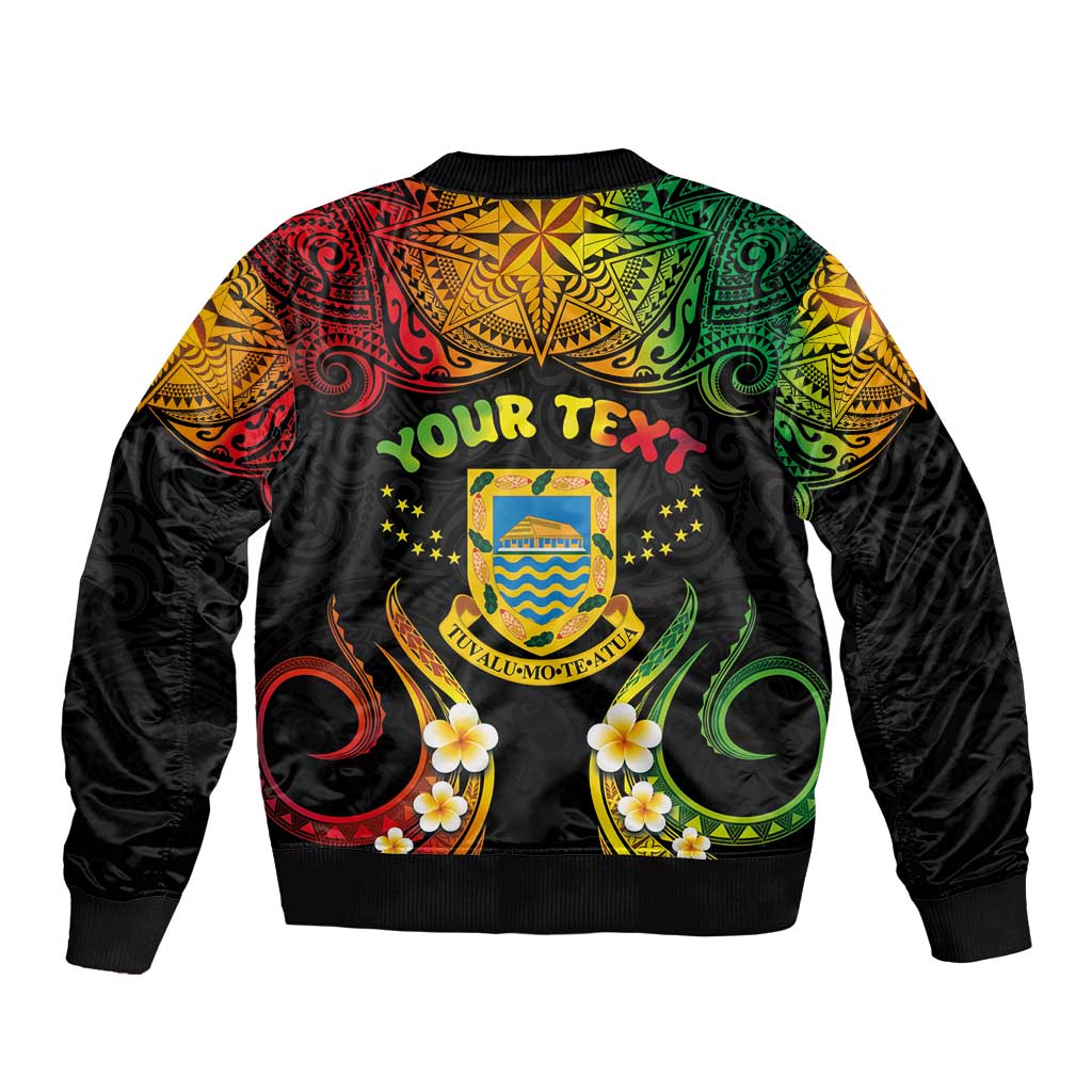 Personalised Tuvalu Independence Day Bomber Jacket Polynesian Tattoo and Plumeria Reggae Color