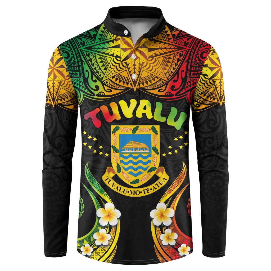 Personalised Tuvalu Independence Day Button Sweatshirt Polynesian Tattoo and Plumeria Reggae Color LT03 Reggae - Polynesian Pride