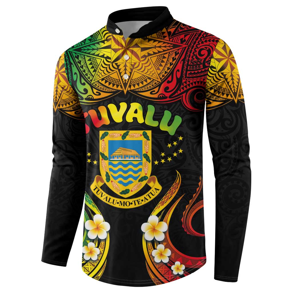 Personalised Tuvalu Independence Day Button Sweatshirt Polynesian Tattoo and Plumeria Reggae Color LT03 - Polynesian Pride