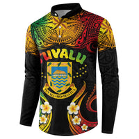 Personalised Tuvalu Independence Day Button Sweatshirt Polynesian Tattoo and Plumeria Reggae Color LT03 - Polynesian Pride