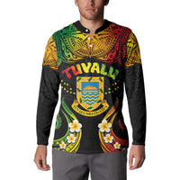 Personalised Tuvalu Independence Day Button Sweatshirt Polynesian Tattoo and Plumeria Reggae Color LT03 - Polynesian Pride