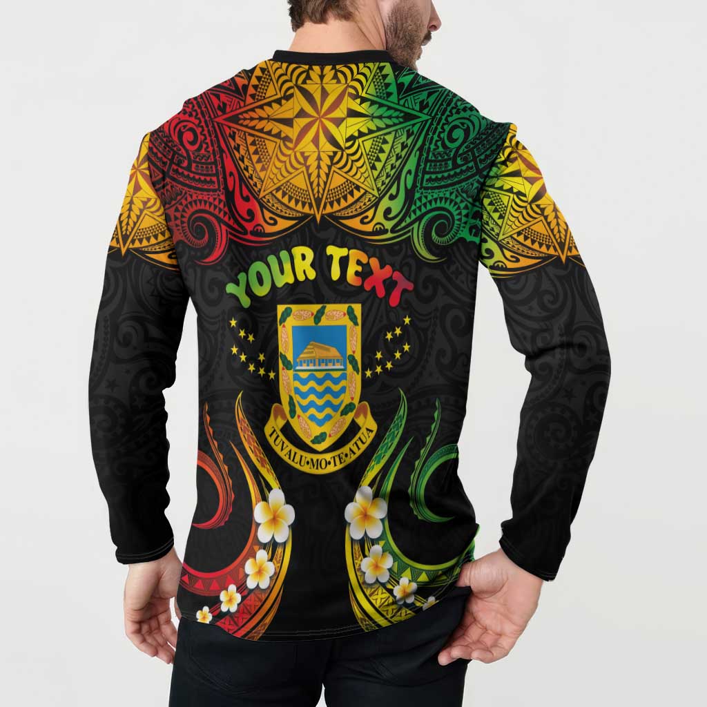 Personalised Tuvalu Independence Day Button Sweatshirt Polynesian Tattoo and Plumeria Reggae Color LT03 - Polynesian Pride
