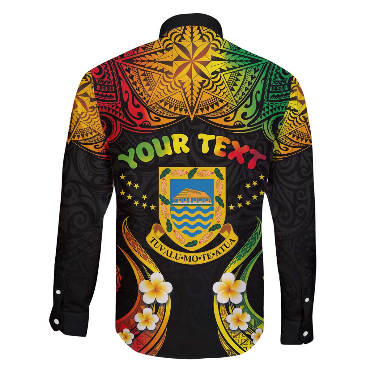 Personalised Tuvalu Independence Day Family Matching Off Shoulder Short Dress and Hawaiian Shirt Polynesian Tattoo and Plumeria Reggae Color