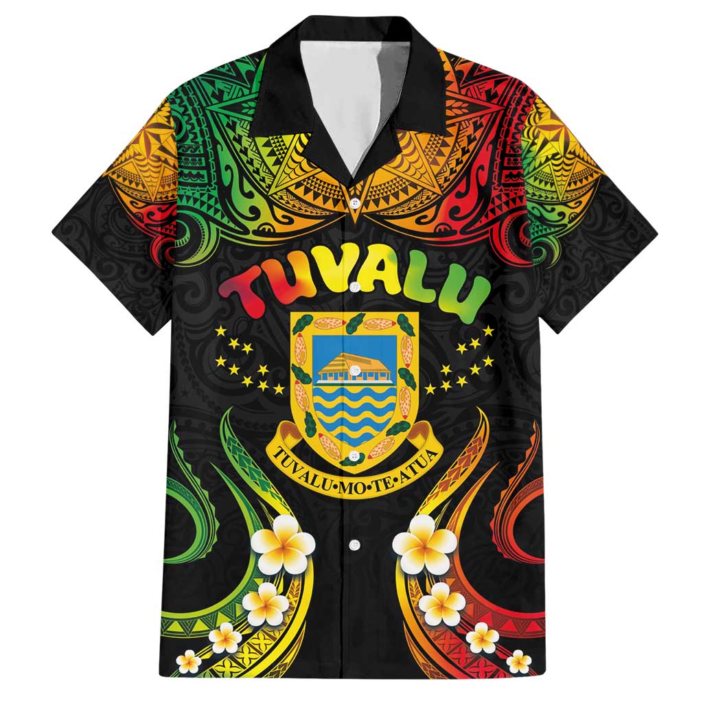 Personalised Tuvalu Independence Day Hawaiian Shirt Polynesian Tattoo and Plumeria Reggae Color