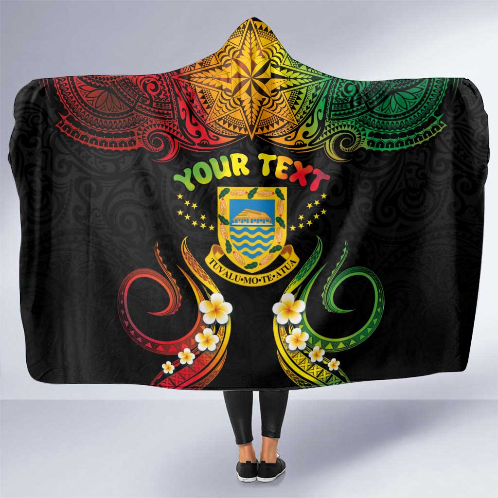 Personalised Tuvalu Independence Day Hooded Blanket Polynesian Tattoo and Plumeria Reggae Color LT03 One Size Reggae - Polynesian Pride