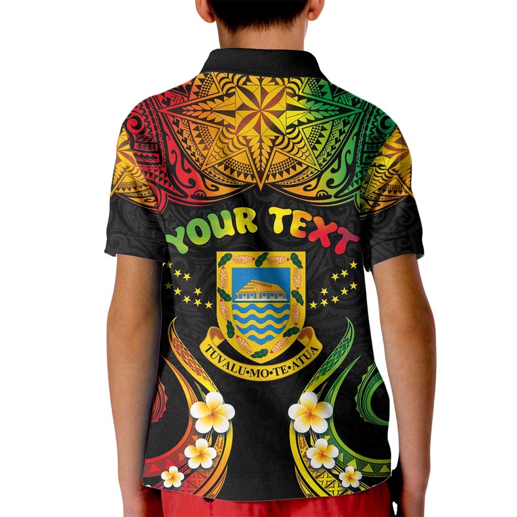 Personalised Tuvalu Independence Day Kid Polo Shirt Polynesian Tattoo and Plumeria Reggae Color