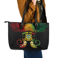 Personalised Tuvalu Independence Day Leather Tote Bag Polynesian Tattoo and Plumeria Reggae Color LT03 - Polynesian Pride